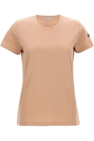 Moncler Top, Dame, Lyserød, L, Bomuld, Bomuld Crew Neck T-Shirt
