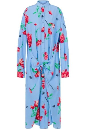 Moschino Kjole, Dame, Blå, XS, Bomuld, Blomsterprint Midi Kjole