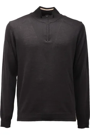 OFFICINA 36 Strik, Herre, Sort, M, Uld, Uldmix Sweater Halv Zip Stil