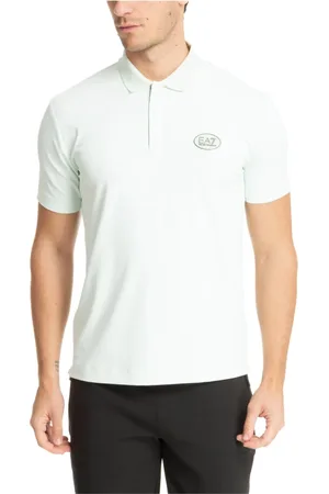 EA7 Top, Herre, Blå, M, Bomuld, Zip Polo Shirt Plain Logo Detail