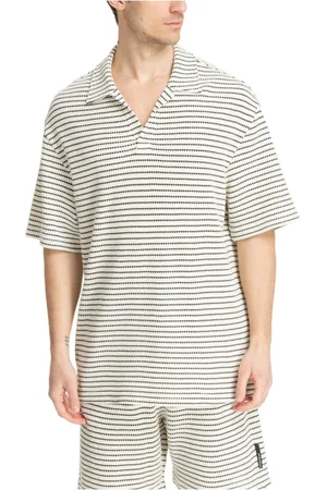 Emporio Armani Top, Herre, Hvid, L/XL, Bomuld, Stribet Polo Skjorte Badetøj med Logo