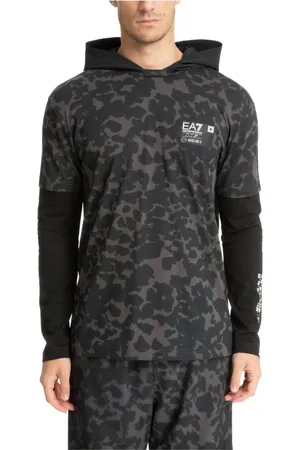 EA7 Sweathshirts & Hoodies, Herre, Sort, M, Bomuld, Camouflage Hættetrøje Logo Langærmet T-shirt