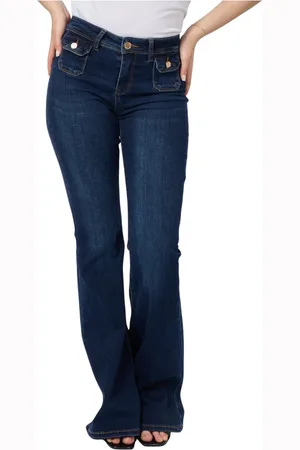 Gaudi Jeans, Dame, Blå, W31, Bomuld, Blå Flare Jeans med Brugt Vask