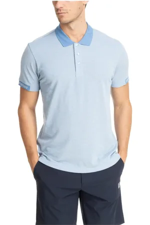 EA7 Top, Herre, Blå, L, Bomuld, Ensfarvet Polo Shirt med Logo Detalje