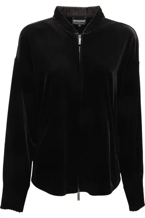 Emporio Armani Sweathshirts & Hoodies, Dame, Sort, XL, Fløjl Blouson Jakke Sort Model 6D2B6C