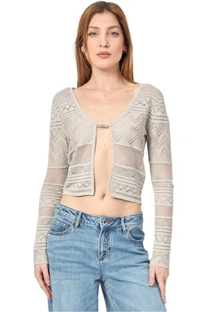Guess Strik, Dame, Grå, S, Sølv Cardigan med Tekstureret Strik