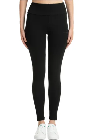EA7 Bukser, Dame, Sort, S, Bomuld, Højtaljet Legging, Ensfarvet, Elastisk Talje
