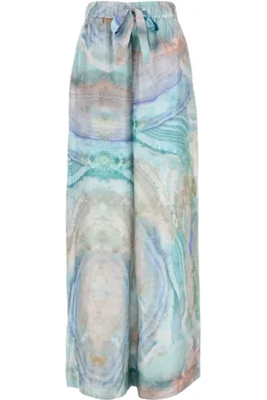 ZIMMERMANN Bukser, Dame, Flerfarvet, S, Multifarvet Silke Wide-Leg Pant