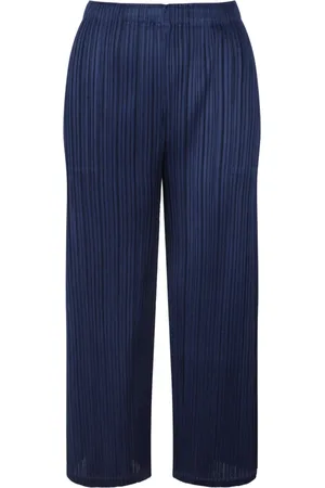 Issey Miyake Bukser, Dame, Blå, L, Polyester, Plisserede Brede Benbukser Februar Farver