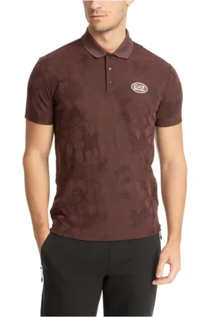 EA7 Top, Herre, Brun, M, Polyester, T-shirt med trykknaplukning og abstrakt mønster
