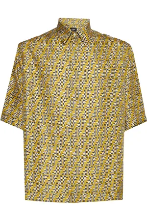 Fendi Skjorte, Herre, Gul, S, Silke FF Labyrinth Print Skjorte