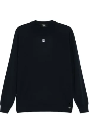 Fendi Strik, Herre, Sort, L, Sort Crew Neck Sweater Midnatsblå