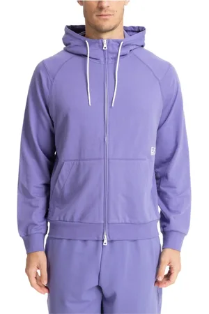EA7 Sweathshirts & Hoodies, Herre, Lilla, M, Bomuld, Mønstret hættetrøje med snøre og lynlås