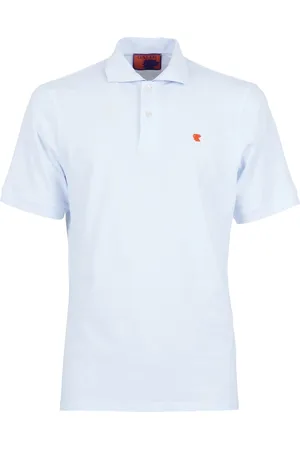 Gallo Top, Herre, Blå, 2XL, Bomuld, Herre ensfarvet hvid bomuldspolo med flerfarvet underkrave