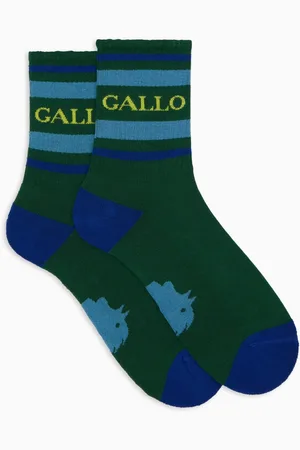 Gallo Undertøj, unisex, Flerfarvet, S, Bomuld, Unisex korte grønne bomuldsterrystrømper med striber og skrift