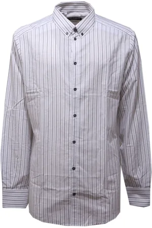 Dolce & Gabbana Skjorte, Herre, Hvid, 2XL, Bomuld, Guld Stribet Bomuldsskjorte Lavet i Italien