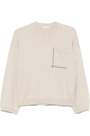 Brunello Cucinelli Strik, Dame, , M, Crew Neck Sweater med Lomme
