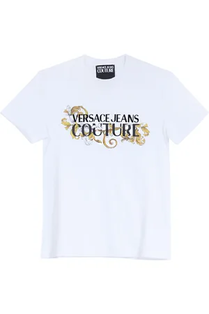 VERSACE Top, Herre, Hvid, S, Bomuld, Barok Logo Print Hvid T-shirt
