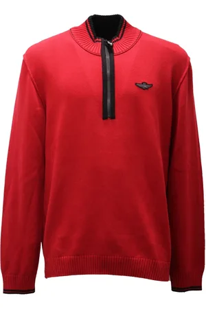 Aeronautica Militare Strik, Herre, Rød, S, Bomuld, Bomuldssweater Halv Zip-stil
