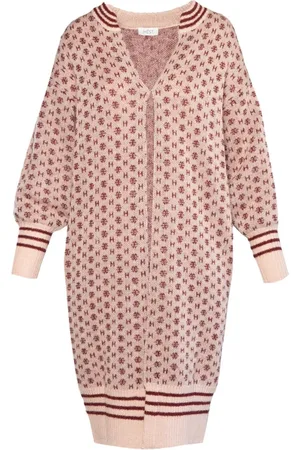 Hest Strik, Dame, Lyserød, XS, Uld, Logo Lang Cardigan Tung Strik Toppe