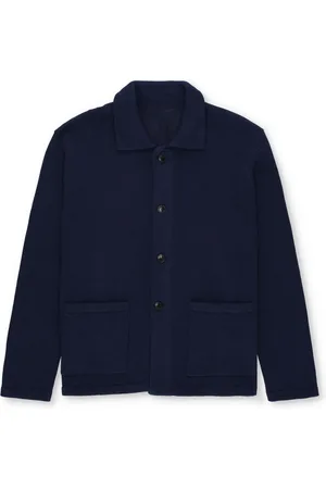 FORTELA Strik, Herre, Blå, L, Bomuld, Blå Sweater med Logo Knapper