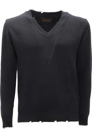 OFFICINA 36 Strik, Herre, Sort, S, Uld, Uldtrøje med V-hals