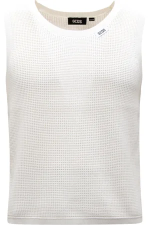GCDS Strik, Herre, Hvid, M, Åben Strik Tank Top Off