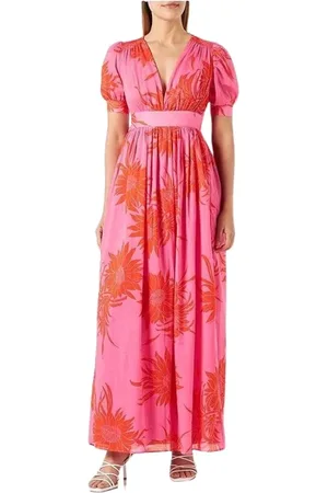 Pinko Kjole, Dame, Lyserød, XS, Uld, Rød Muslin Kjole med Mace Print