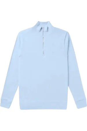 Denham Sweathshirts & Hoodies, Herre, Blå, XL, Uld, Stilfuld Half Zip Sweater