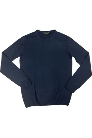 Roberto Cavalli Strik, Herre, Blå, S, Uld, Blå Uld Sweater Herre