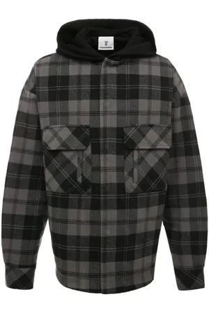 DIEGO VENTURINO Jakke, Herre, Grå, L, Bomuld, Tartan Print Hættetrøje med Lommer