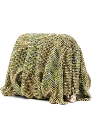 BENEDETTA BRUZZICHES Taske, Dame, Grøn, ONE SIZE, Satin, Grøn Krystalbesat Mesh Clutch