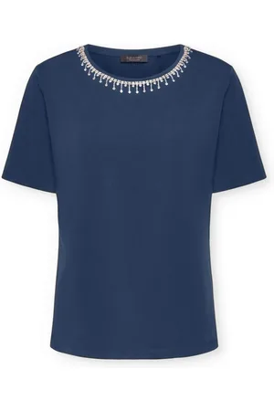 Elena Miro Top, Dame, Blå, M, Bomuld, Broderet T-shirt
