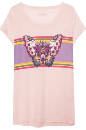 Zadig & Voltaire Top, Dame, Lyserød, M, Butterfly Graphic Linen T-Shirt