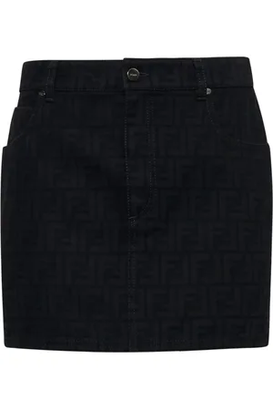 Fendi Nederdel, Dame, Sort, XS, Denim, Sort denimminiskørt med FF-motiv