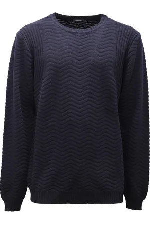 OFFICINA 36 Strik, Herre, Blå, 2XL, Uld, Uldtrøje med tekstureret stof