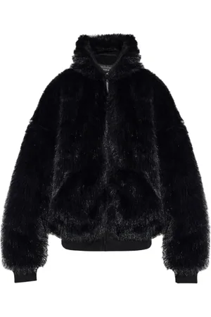 Balenciaga Jakke, Dame, Sort, S, Bomuld, Sort Faux-Fur Skijakke med Hætte