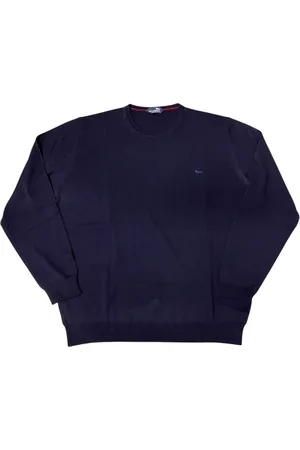 HARMONT&BLAINE Strik, Herre, Blå, 2XL, Uld, Rund hals mørkeblå uld sweater - XXL