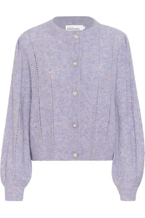 Karen by Simonsen Strik, Dame, Lilla, 2XL, Uld, Minimal Grå Cardigan med Pufærmer