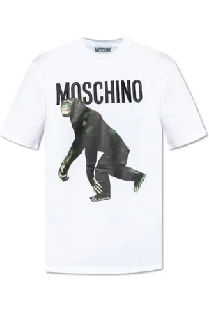 Moschino Top, Herre, Hvid, XL, Bomuld, Chimpanzee Print Hvid T-shirt
