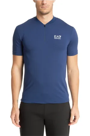EA7 Top, Herre, Blå, M, Polyester, Ventus 7 Lynlås Ensfarvet Logo T-shirt