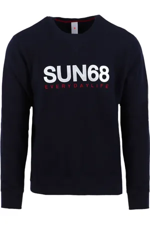 sun68 Strik, Herre, Blå, M, Bomuld, Bomuld Crewneck Sweatshirt med Logo