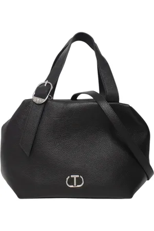 Twin-Set Taske, Dame, Sort, ONE SIZE, Læder, Faux læder håndtaske med frontlogo