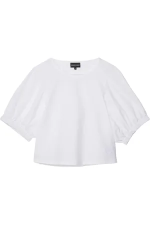 Emporio Armani Bluser & Skjorter, Dame, Hvid, 2XL, Bomuld, Bomuldsskjorte med rund hals