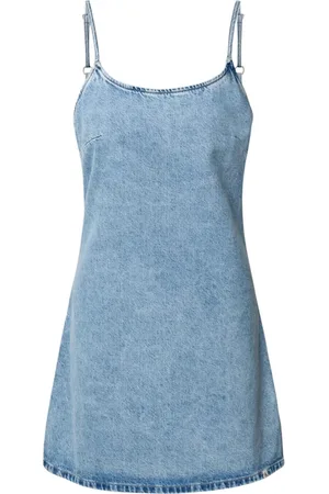 Calvin Klein Kjole, Dame, Blå, L, Bomuld, Bomuld Ærmeløs Kjole med Logo