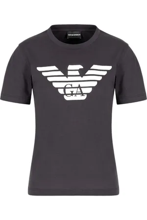 Emporio Armani Top, Dame, Blå, M, Bomuld, Bomuld T-shirt med Front Logo