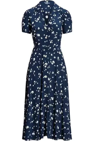 Ralph Lauren Kjole, Dame, Blå, XS, Marineblå kjole med blomster