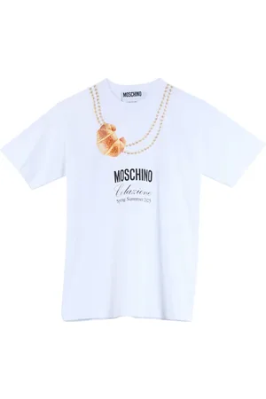 Moschino Top, Herre, Hvid, L, Bomuld, Croissant Print Hvid Bomuld T-shirt