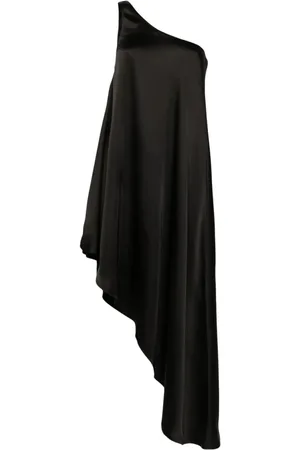 Norma Kamali Kjole, Dame, Sort, S, Uld, Diagonal One Shoulder Tunika