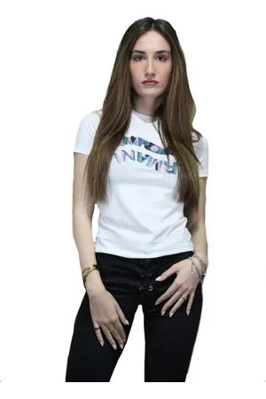 Emporio Armani Top, Dame, Hvid, S, Bomuld, Bomuld Logo T-shirt Kortærmet Kvinder